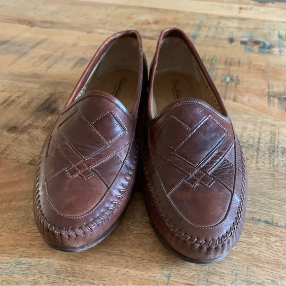 Santoni Mens Leather Interwoven Design almond toe Brown loafers Size 10 main image 9